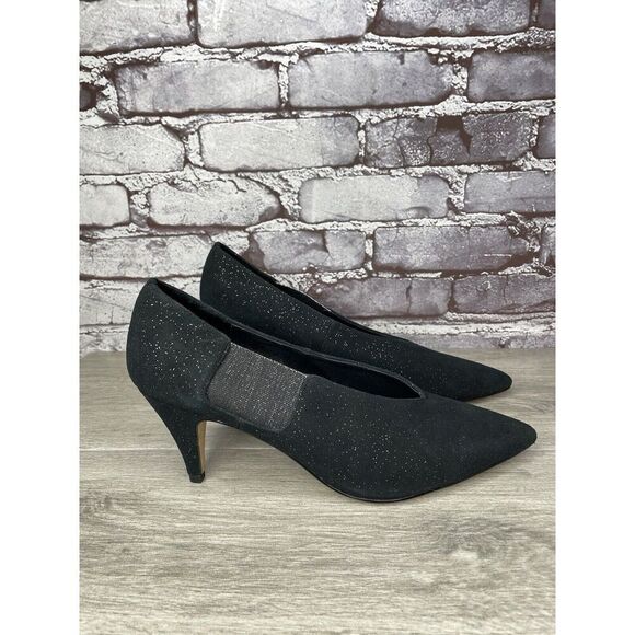 Free People Black Suede Glitter Slip On Pointed Toe Heels Women Sz 39EU/8.5M US - Picture 12 of 16